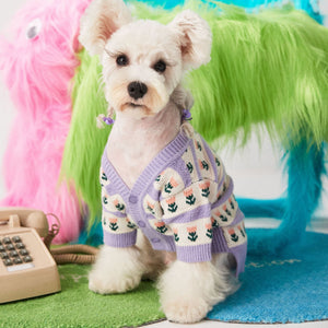 Elevate Your Pet's Style with Our Purple Flower Pet Dog Sweater Cardigan
