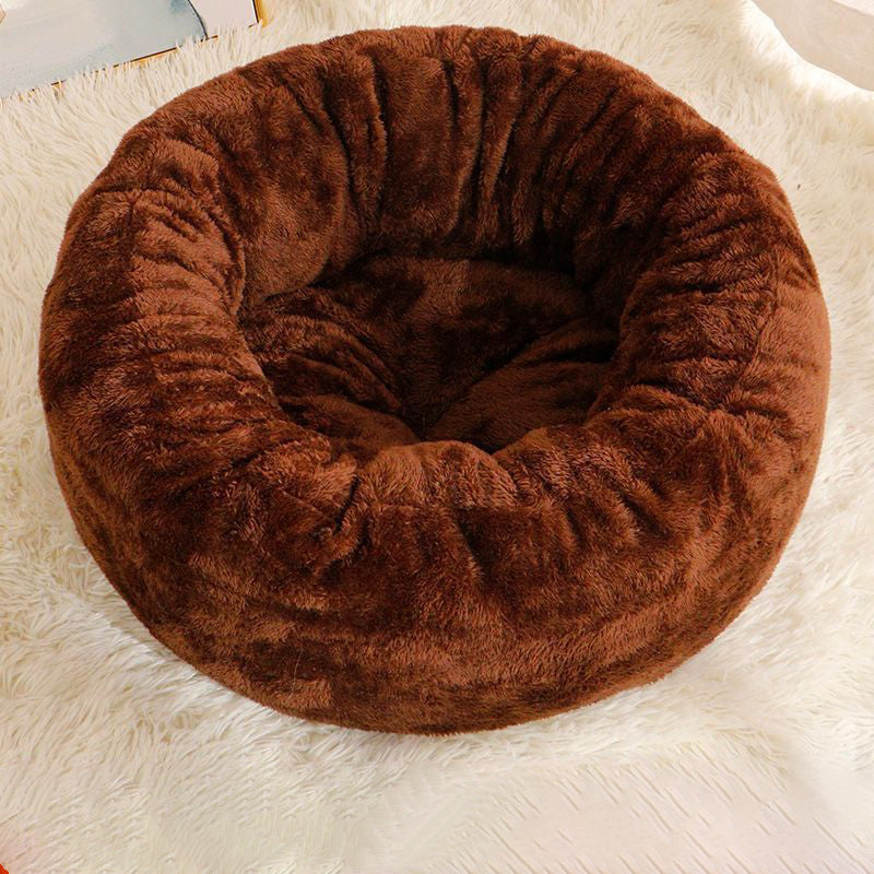 Long Plush Donut Round Pet Bed