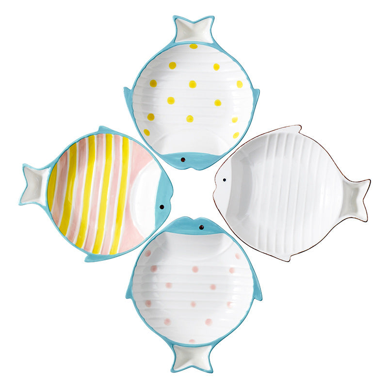 Fish-shaped Ceramic Plate Pet Feeding Bowl