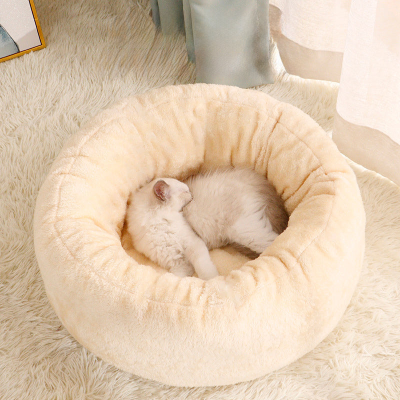Long Plush Donut Round Pet Bed