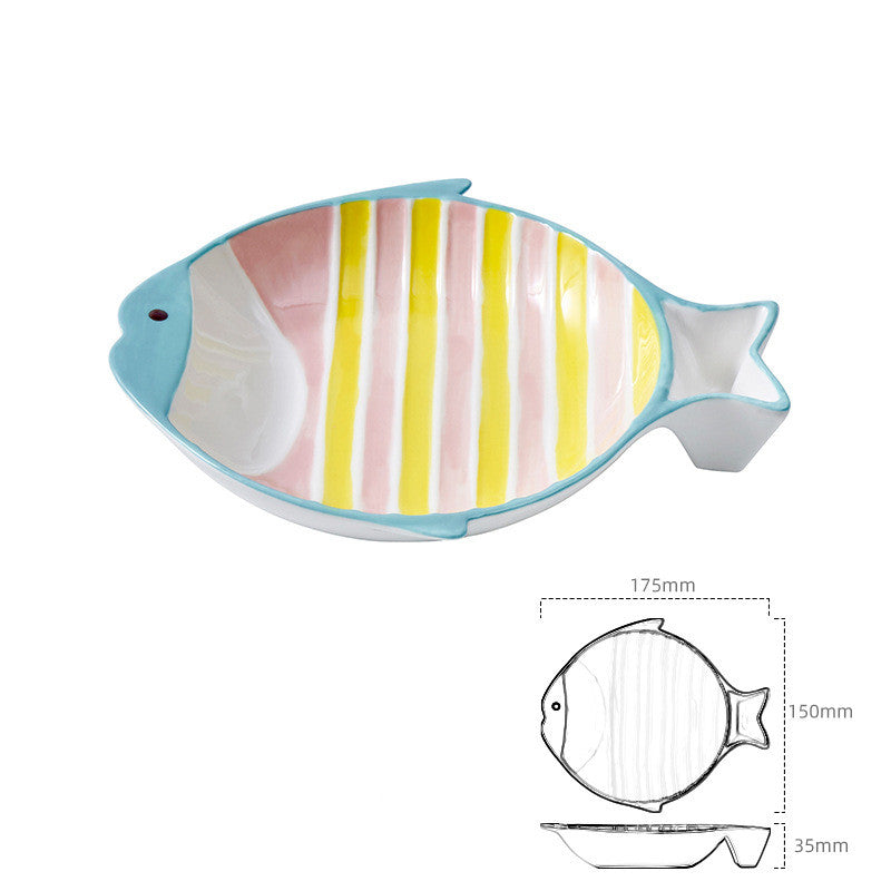 Fish-shaped Ceramic Plate Pet Feeding Bowl