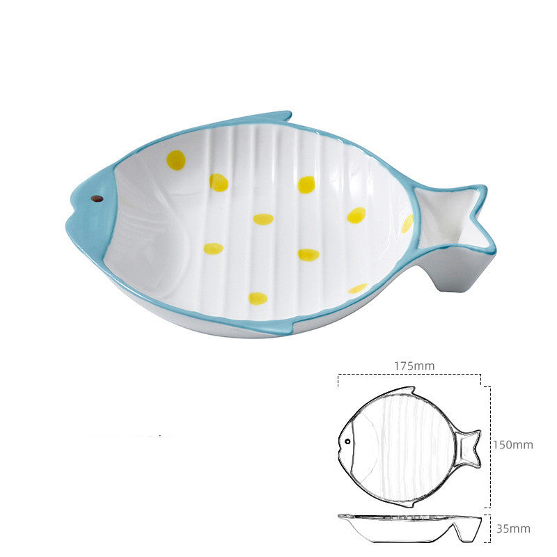 Fish-shaped Ceramic Plate Pet Feeding Bowl
