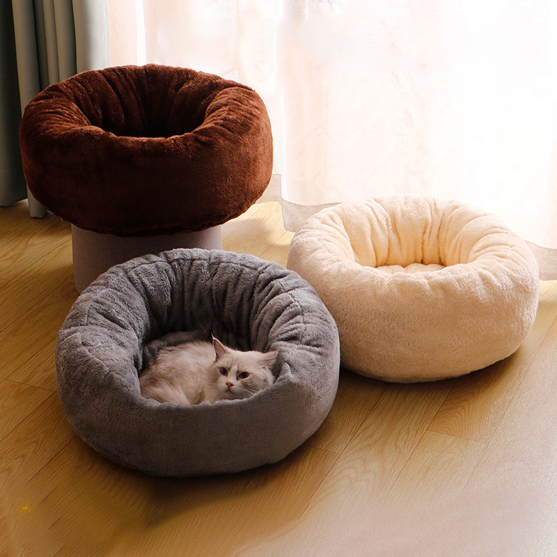 Long Plush Donut Round Pet Bed