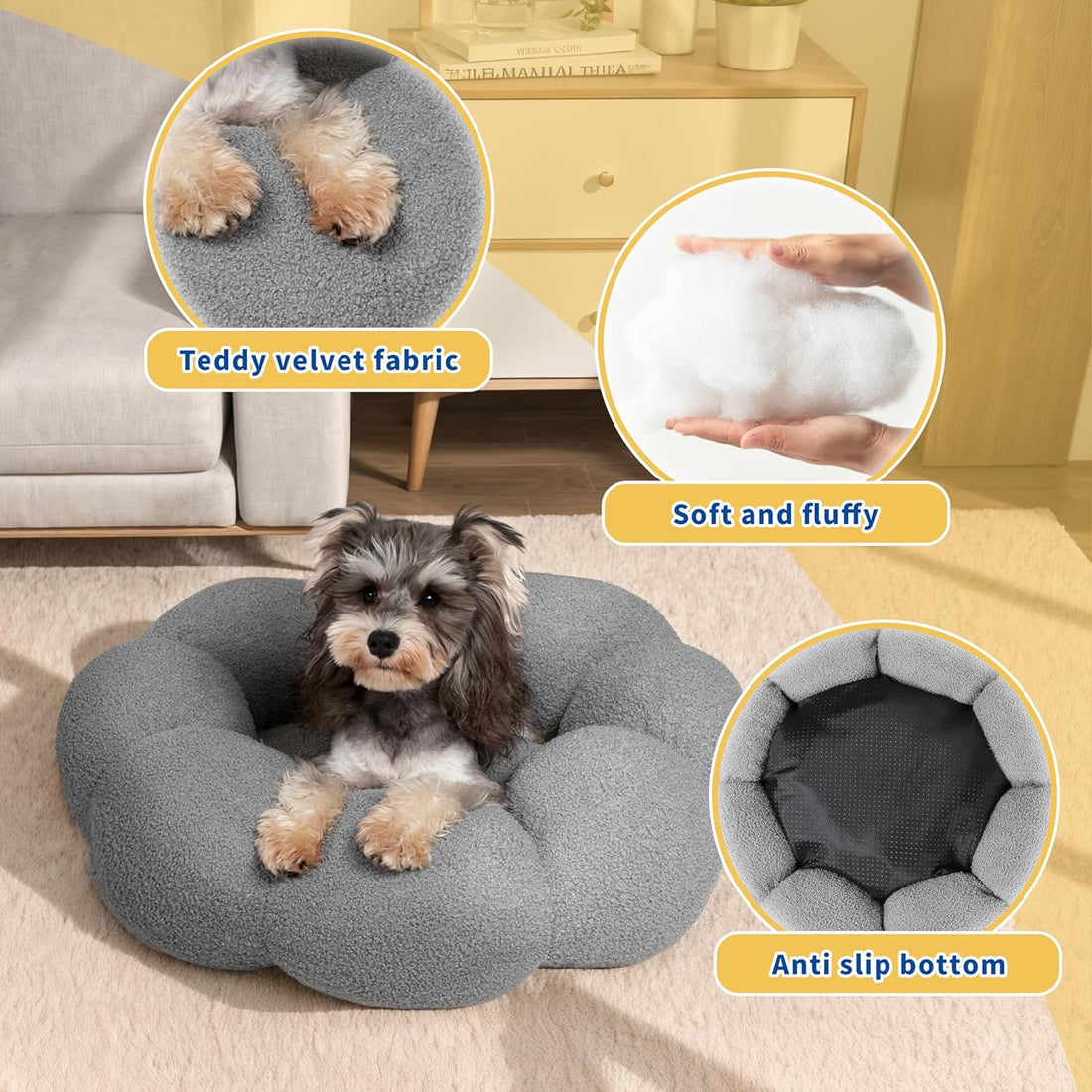 Calming Fluffy Flower Round Donut Bed