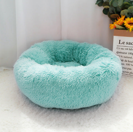 Pure Color Comfortable Round Plush Winter Pet Bed