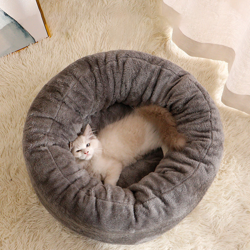 Long Plush Donut Round Pet Bed
