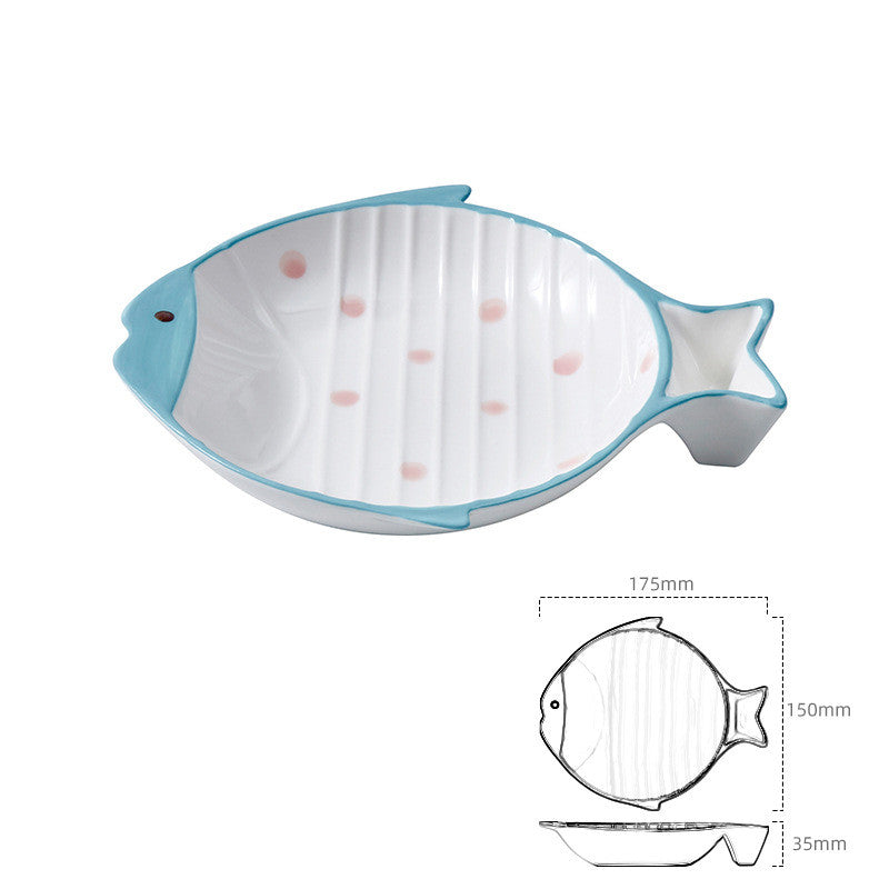 Fish-shaped Ceramic Plate Pet Feeding Bowl
