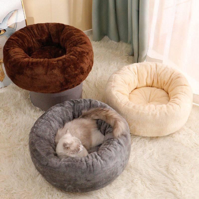 Long Plush Donut Round Pet Bed