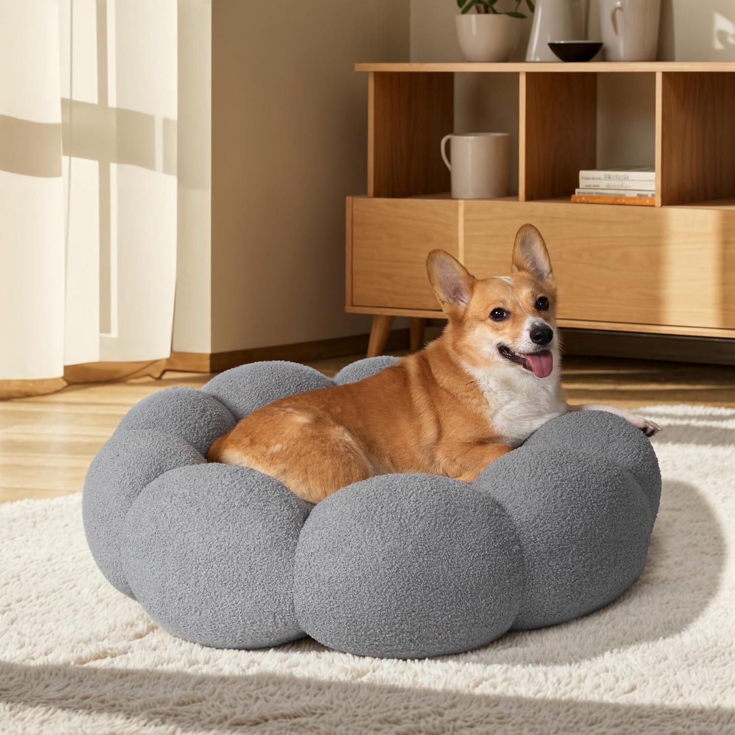 Calming Fluffy Flower Round Donut Bed