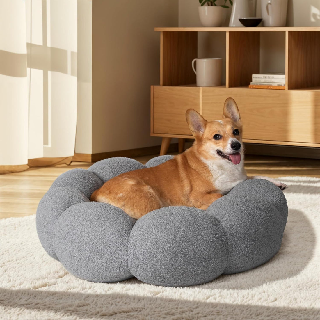 Calming Fluffy Flower Round Donut Bed