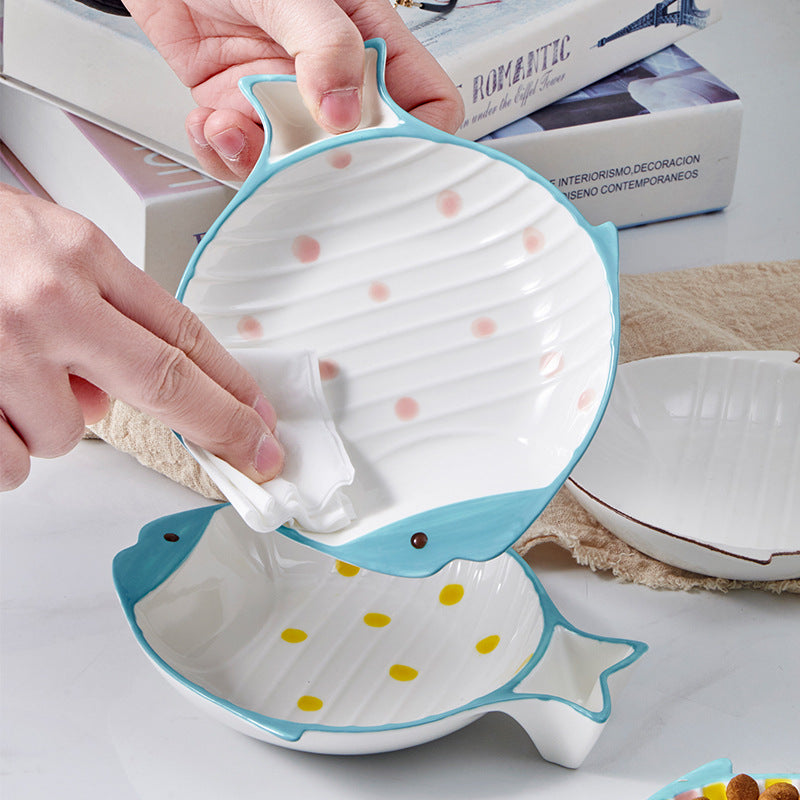Fish-shaped Ceramic Plate Pet Feeding Bowl