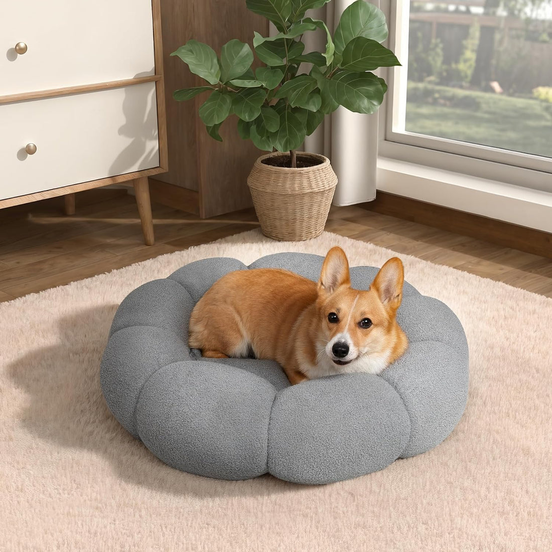 Calming Fluffy Flower Round Donut Bed