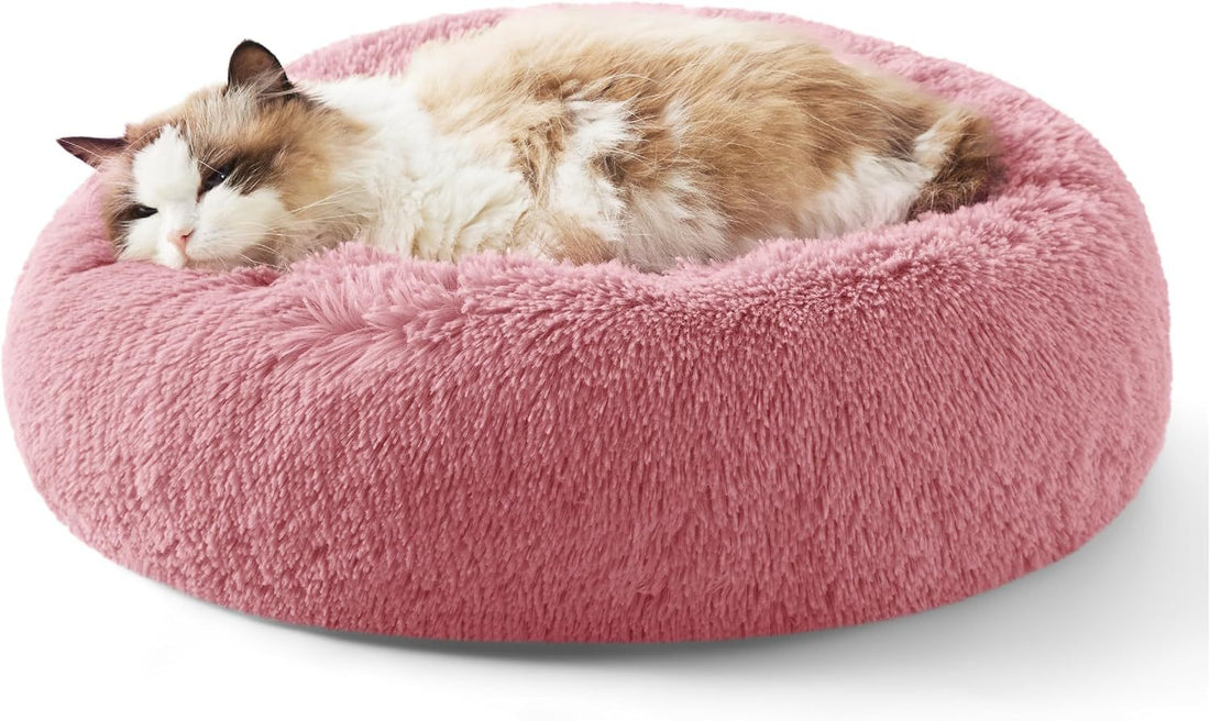 Solid Color Non-slip Round Fluffy Plush Pet Bed