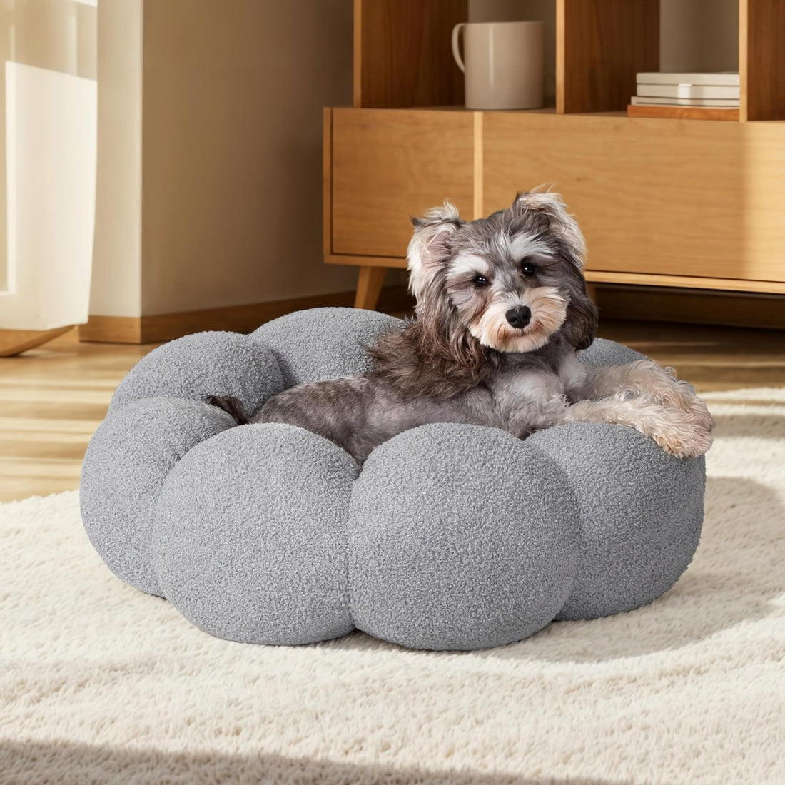 Calming Fluffy Flower Round Donut Bed