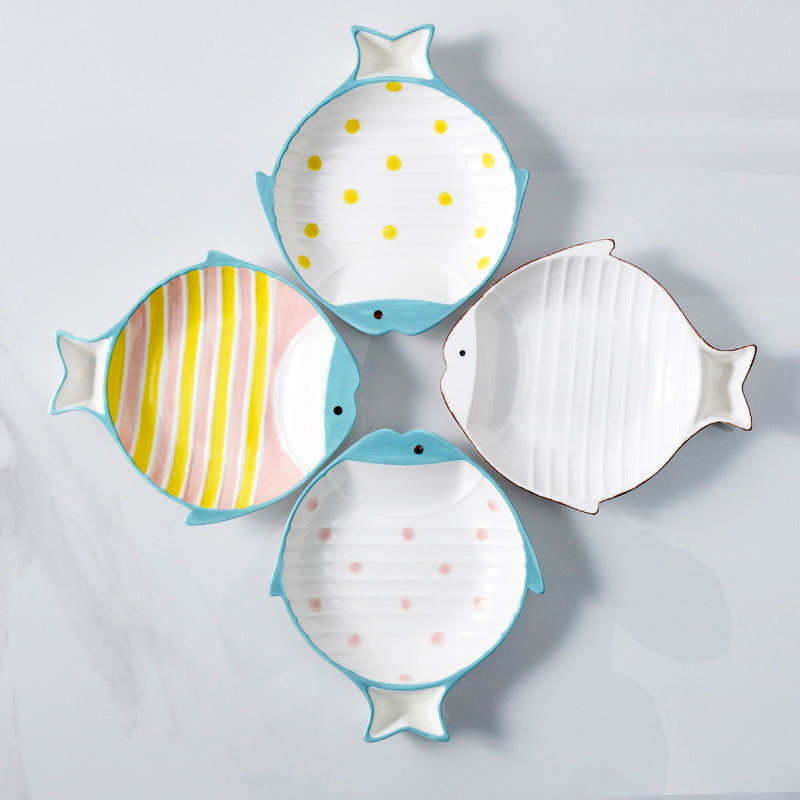 Fish-shaped Ceramic Plate Pet Feeding Bowl