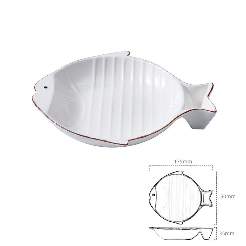 Fish-shaped Ceramic Plate Pet Feeding Bowl