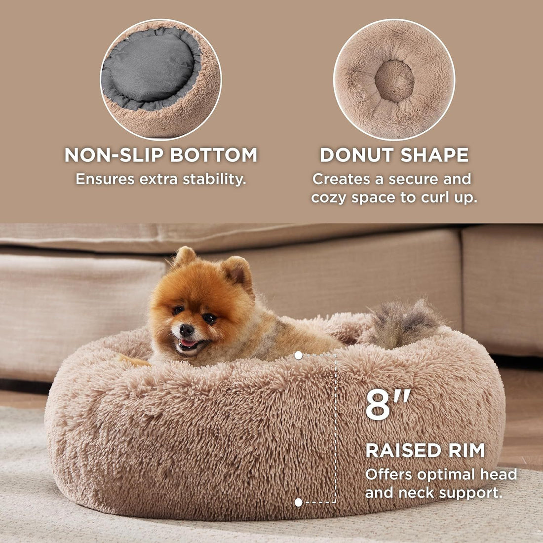 Solid Color Non-slip Round Fluffy Plush Pet Bed