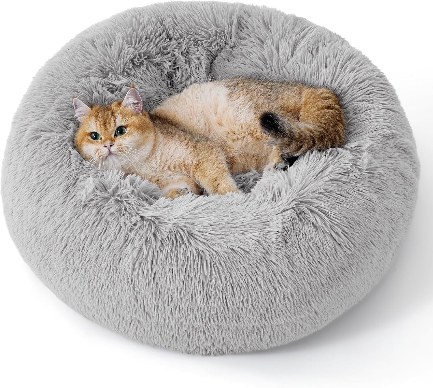 Solid Color Non-slip Round Fluffy Plush Pet Bed
