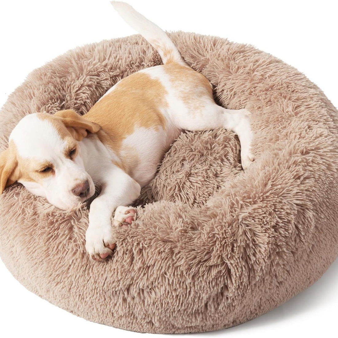 Solid Color Non-slip Round Fluffy Plush Pet Bed