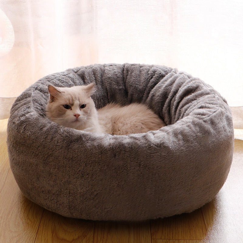 Long Plush Donut Round Pet Bed