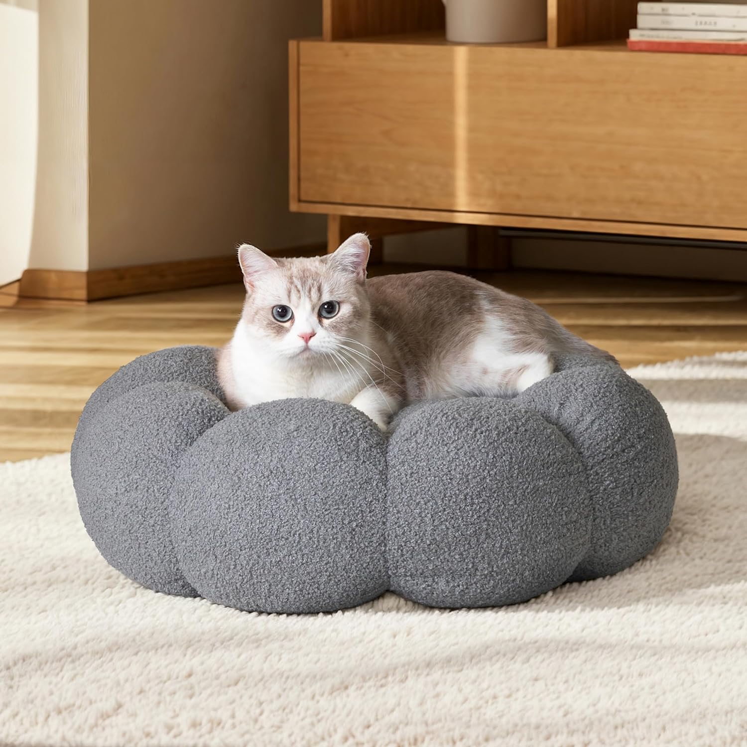 Calming Fluffy Flower Round Donut Bed