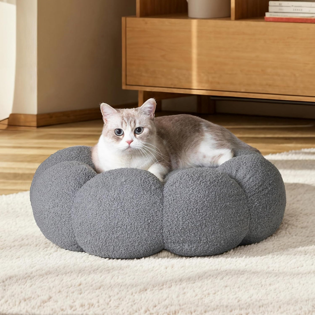 Calming Fluffy Flower Round Donut Bed
